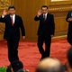 Zhang Dejiang (right) follows after general secretary of the party and president Xi Jinping and premier Li Keqiang.